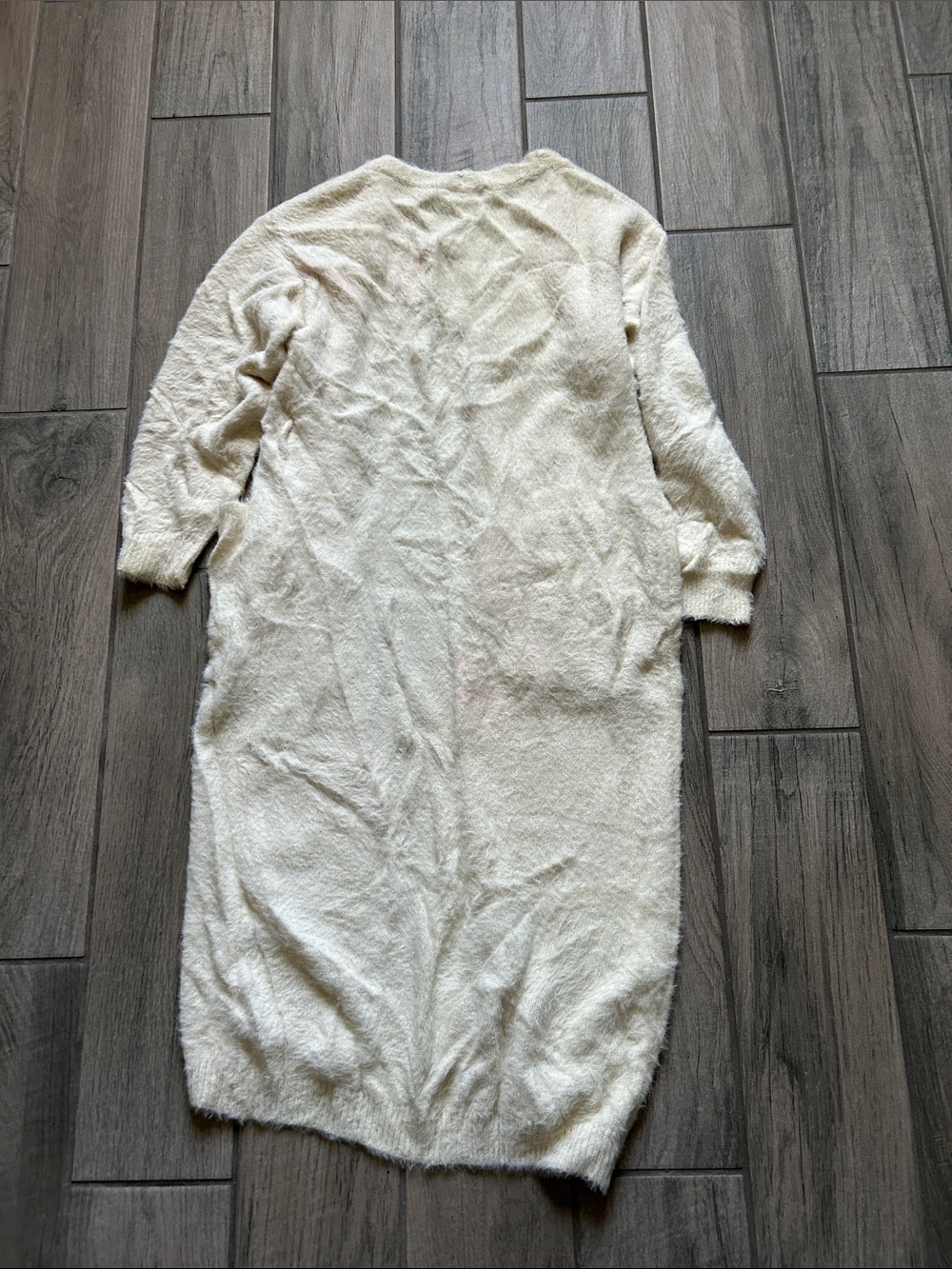 Boohoo Cream Long Open-Front Fuzzy Cardigan - Picture 3 of 3